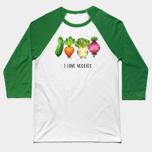 "I love Veggies" Cute Watercolour Handmade Baseball T-Shirt